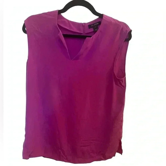 St. John silk sleeveless blouse zip closure quiet luxury small fuchsia pink - Picture 1 of 6